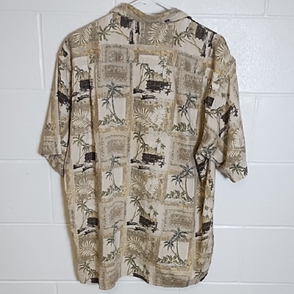 Island Beach Print Natural Colors Button Down Shirt Cocoanut Wood Buttons - Picture 13 of 13